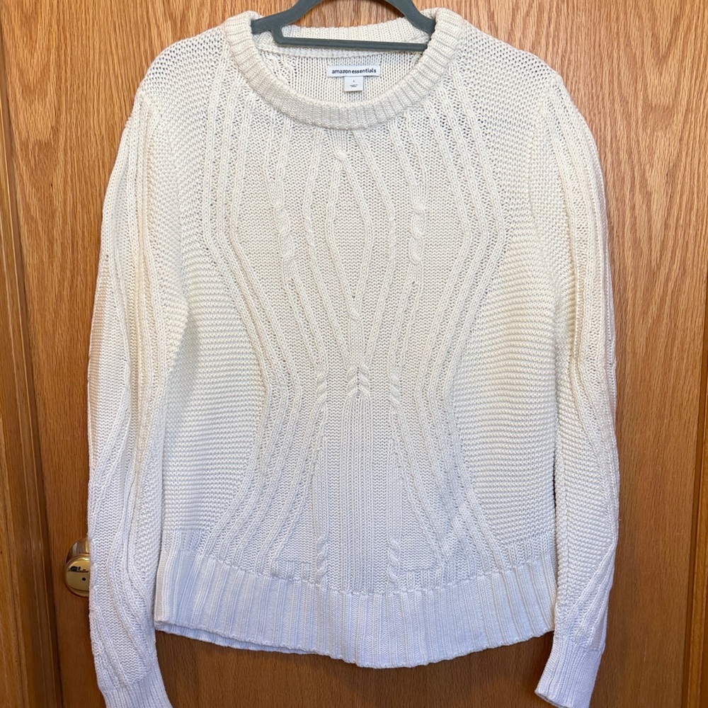 Amazon Essentials White Cable Knit Sweater